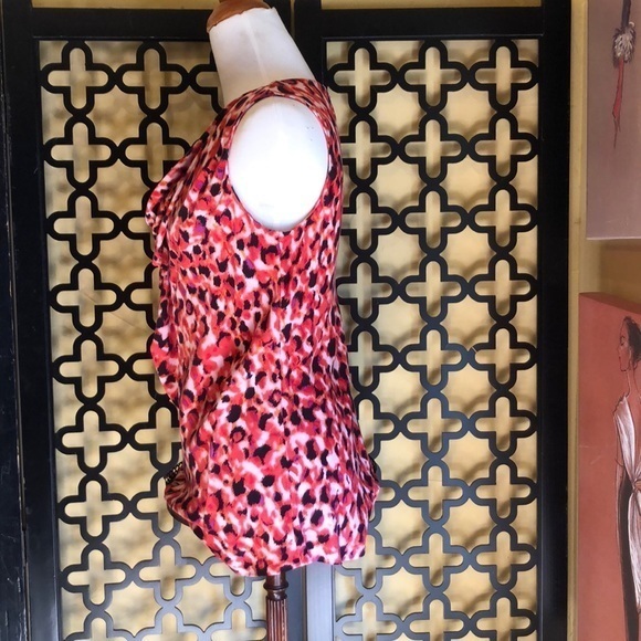 CLASSIQUES ENTIER Red Black‎ Animal Print Sleeveless Cowl SILK BLOUSE Small - Picture 2 of 5